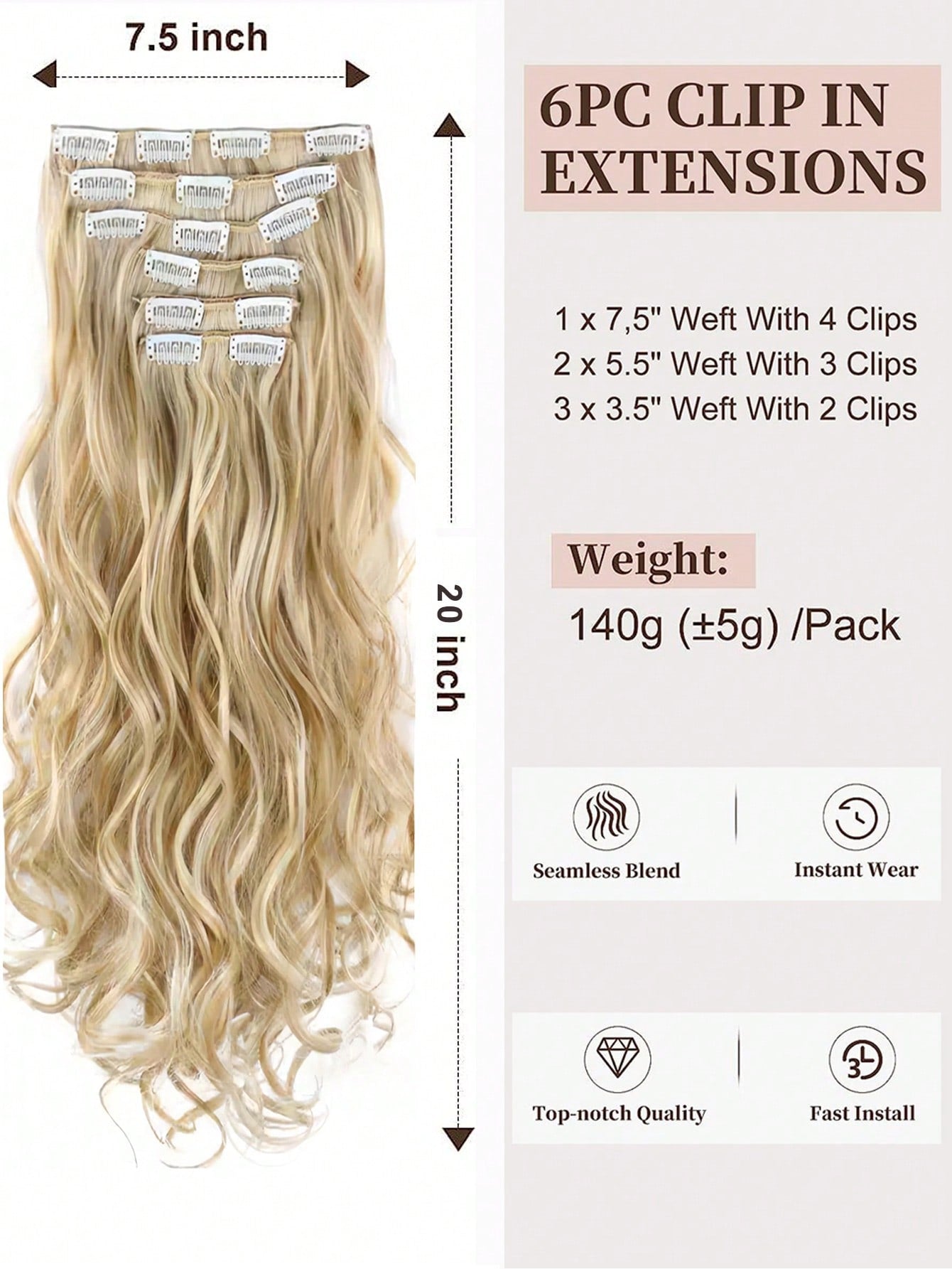 Extensão de Cabelo Longo Cacheado de 20 Polegadas - Luna Fashion Style -