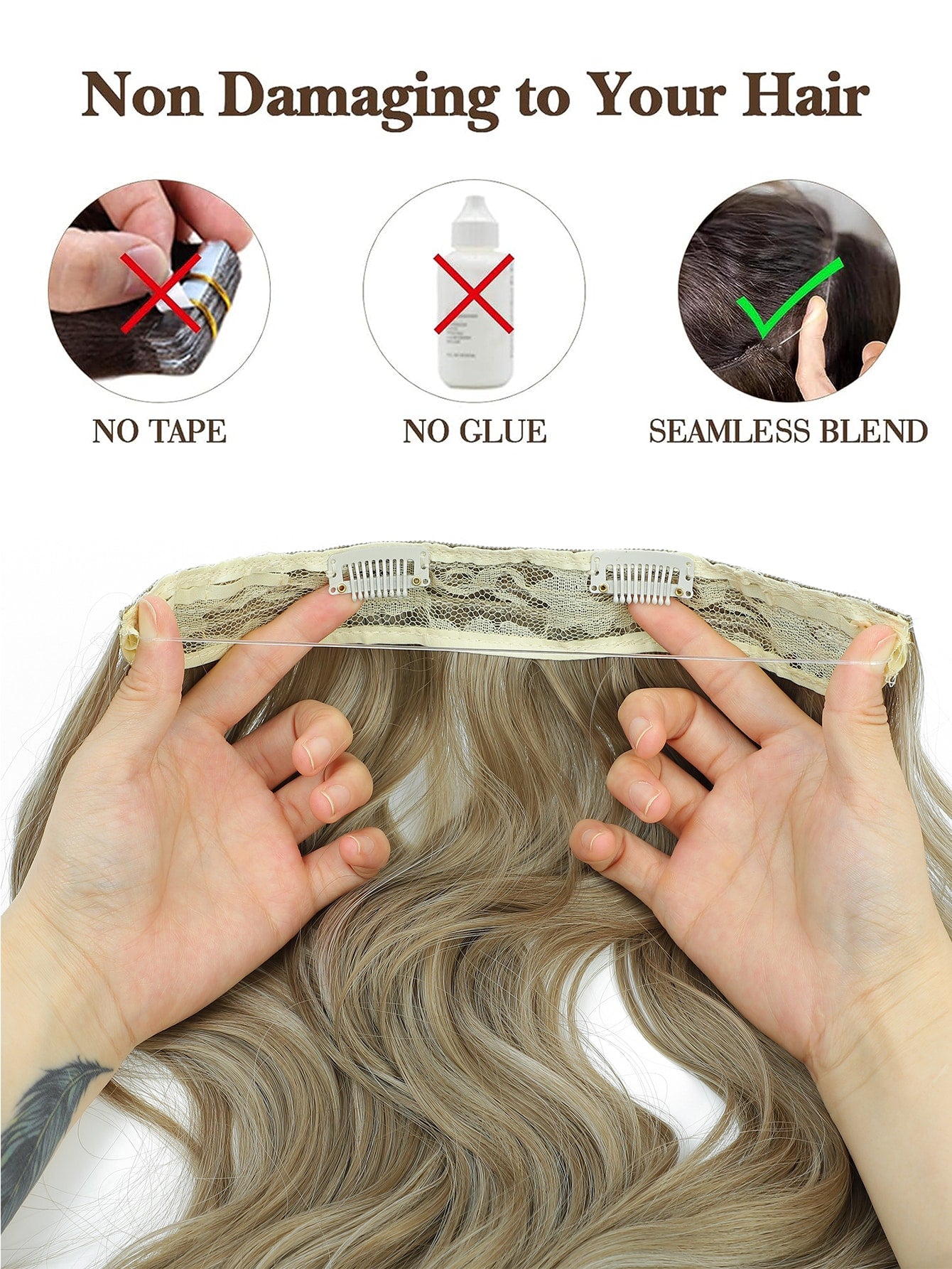 Extensões de Cabelo Ondeado Encaracolado Halo com Fio Invisível - Luna Fashion Style -