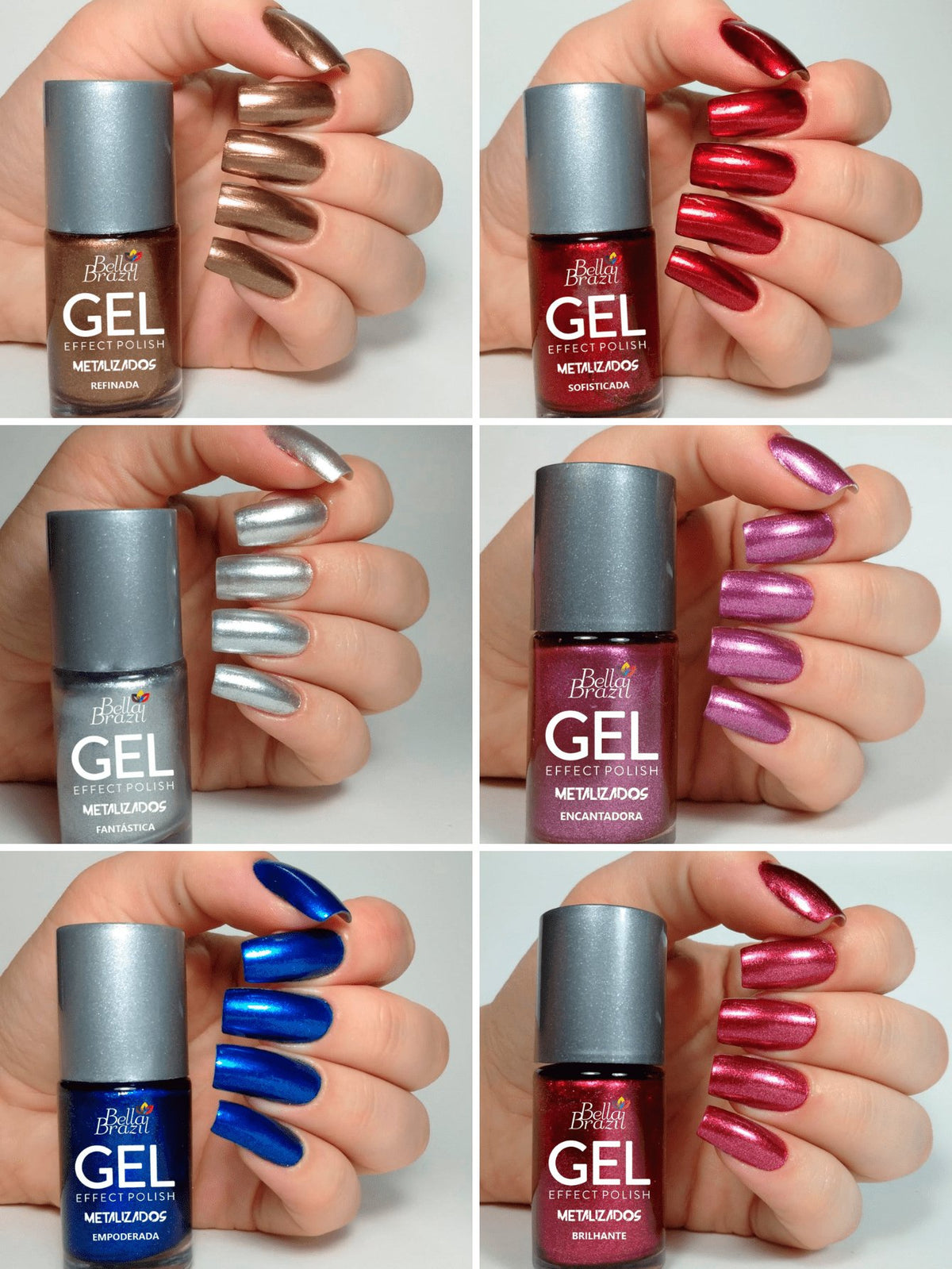 Kit de Esmaltes Metálicos Efeito Gel Bella Brazil - Luna Fashion Style -