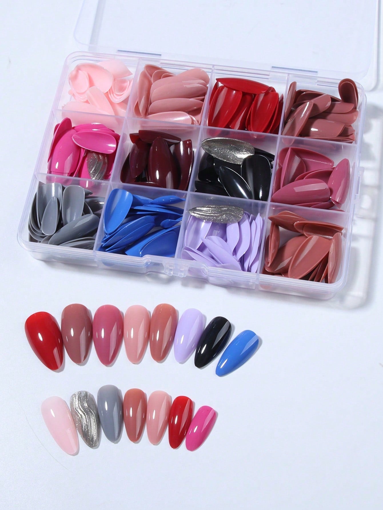 Kit de Unhas Postiças Acrílicas - 292 Peças com 12 Cores - Luna Fashion Style -