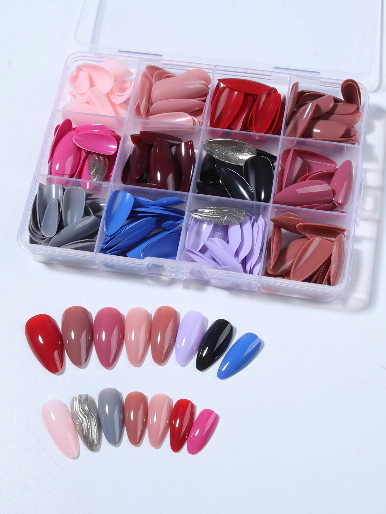 Kit de Unhas Postiças Acrílicas - 292 Peças com 12 Cores - Luna Fashion Style -