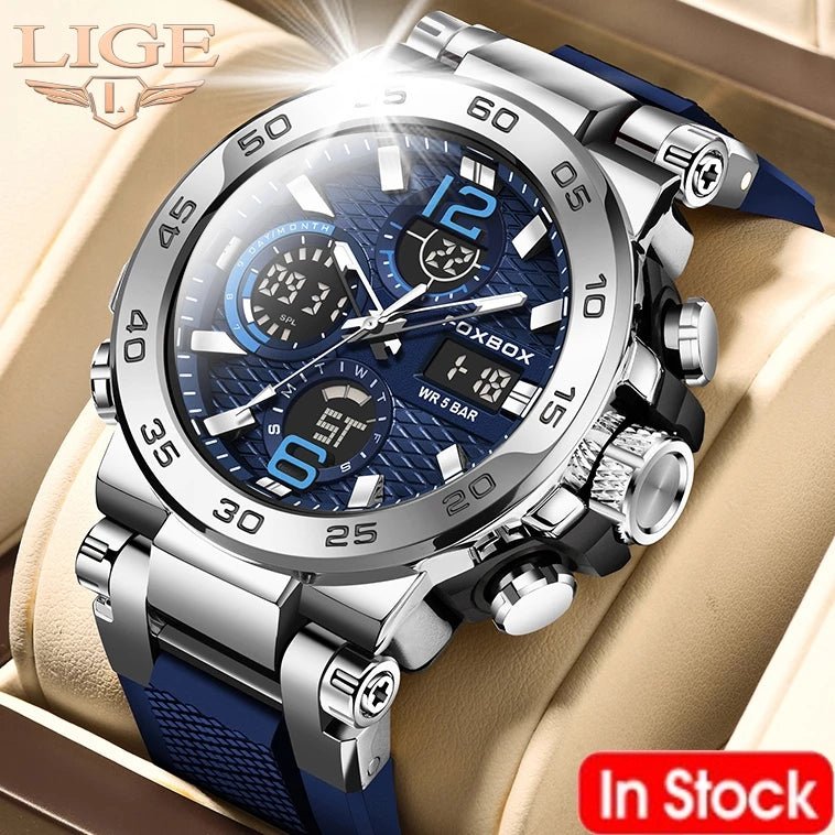 LIGE Relogio Digital Masculino | à prova d'água - Luna Fashion Style -