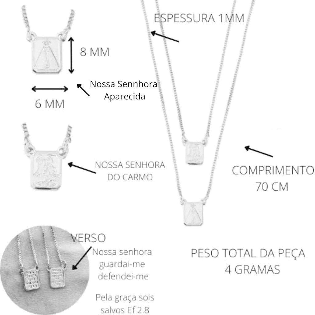 Escapulário Nossa Senhora Aparecida - Banhado a Prata 925