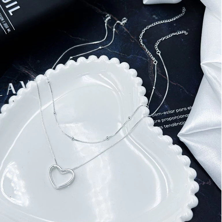 Kit Elegance - Colar Veneziana + Colar Coração Banhado a Prata 925