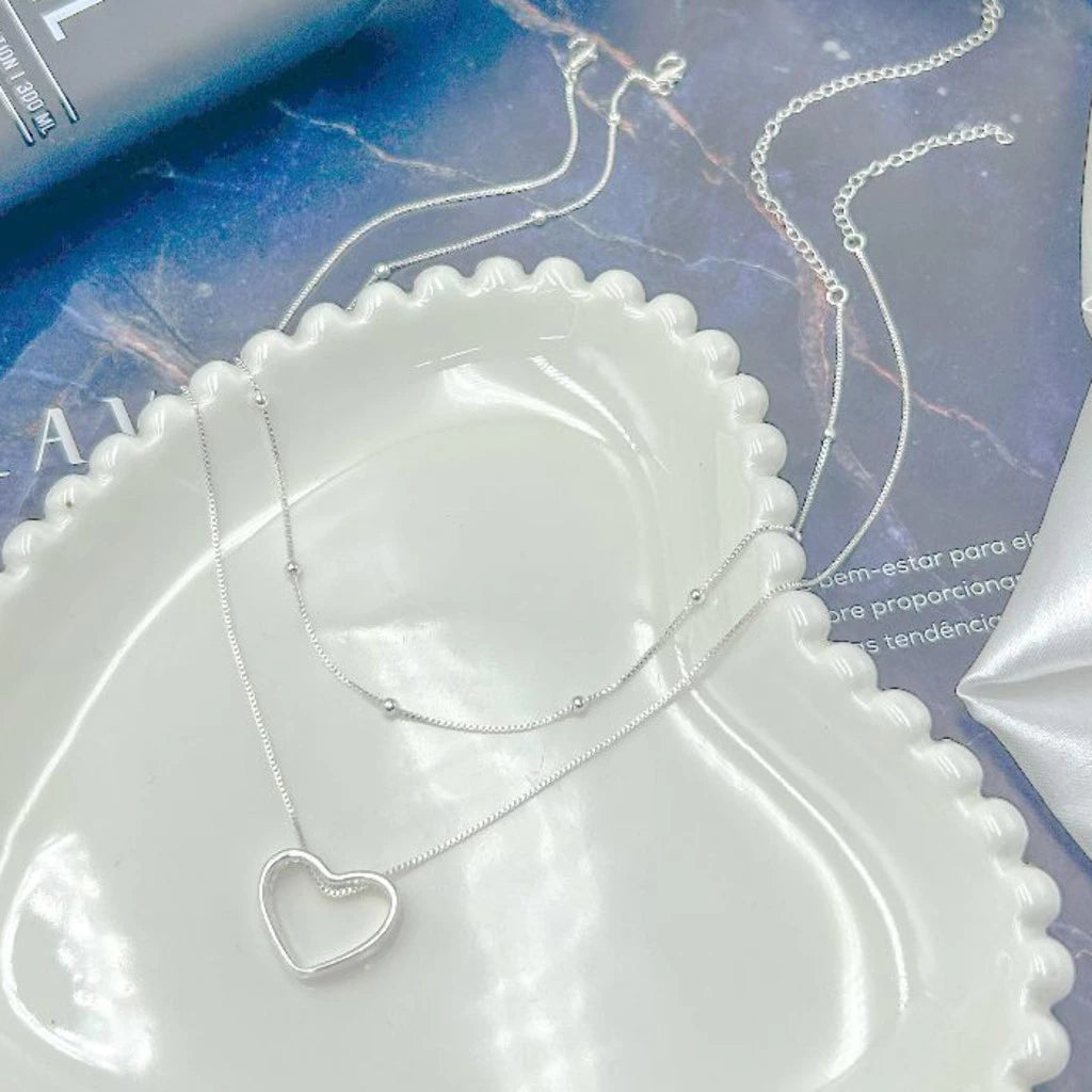 Kit Elegance - Colar Veneziana + Colar Coração Banhado a Prata 925