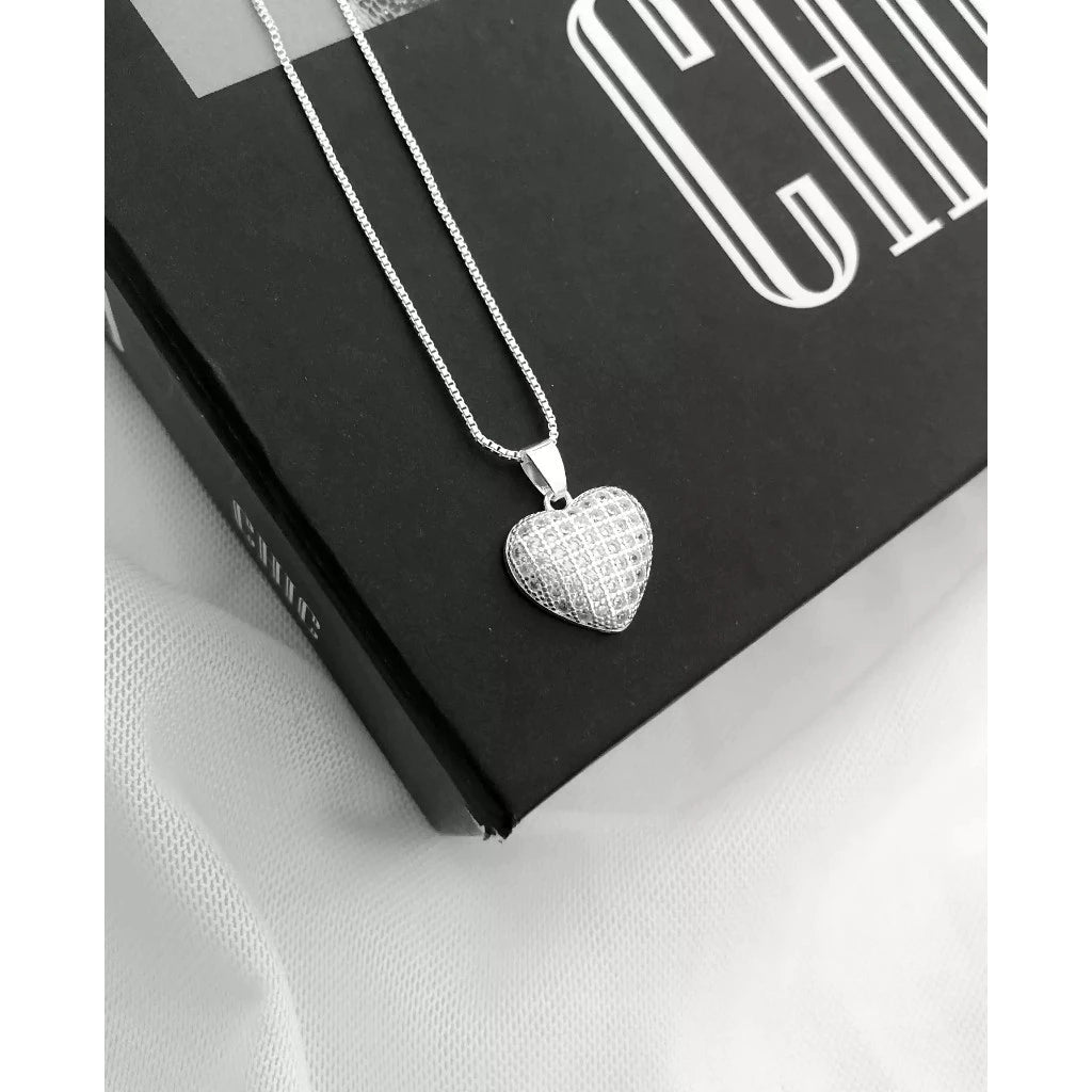 Veneziana Heart - Colar Coração Cravejado Banhado a Prata 925