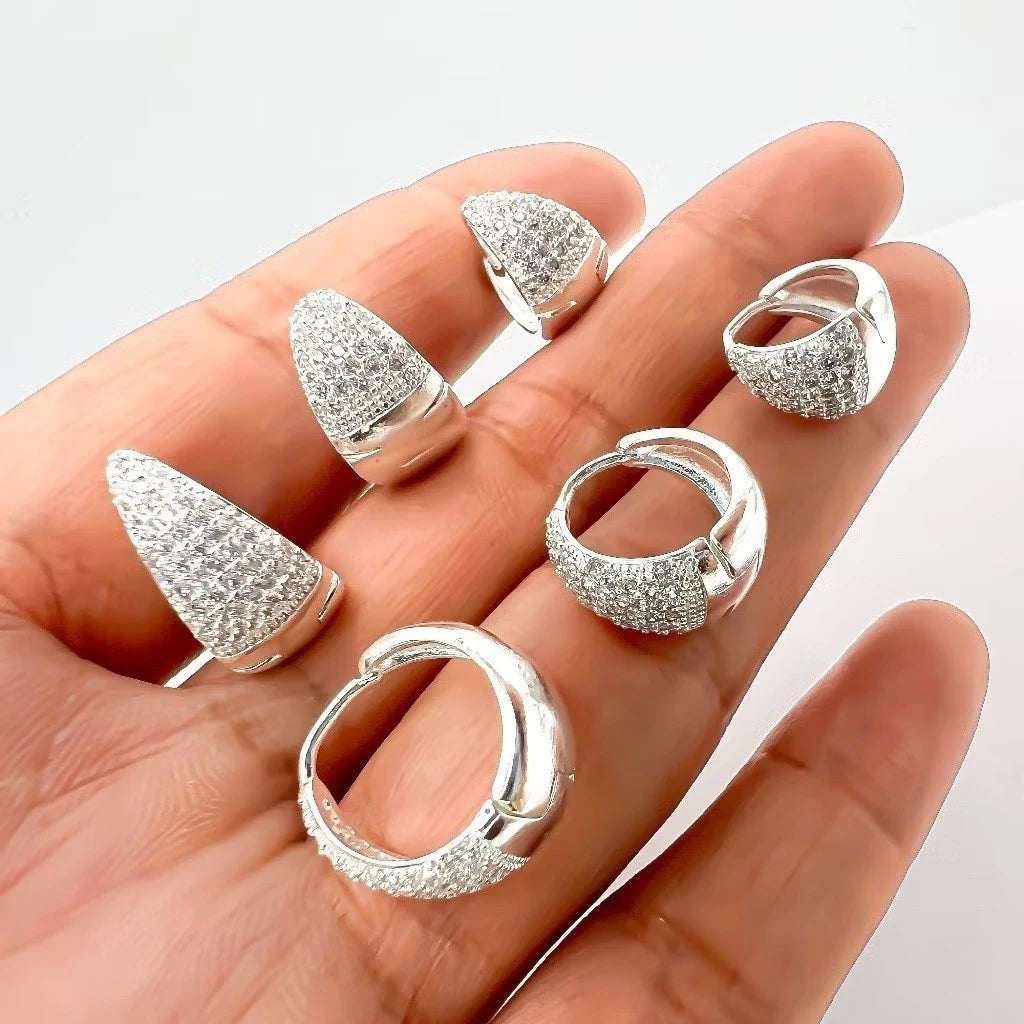 Trio Elegance - Argolinhas Gota Cravejadas em Prata 925