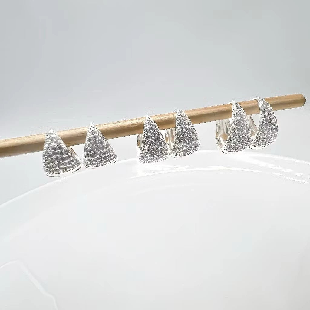 Trio Elegance - Argolinhas Gota Cravejadas em Prata 925