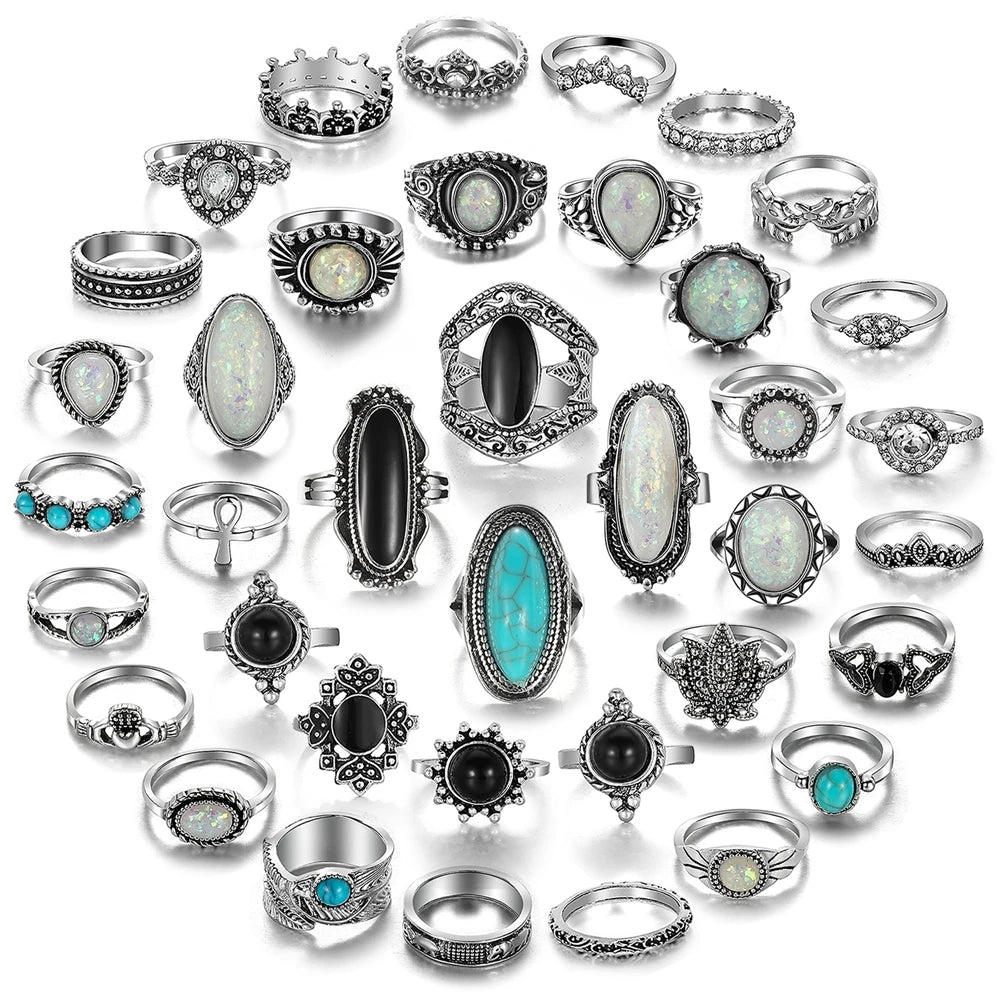 BohoQueen™ - Conjunto de anillos de plata vintage