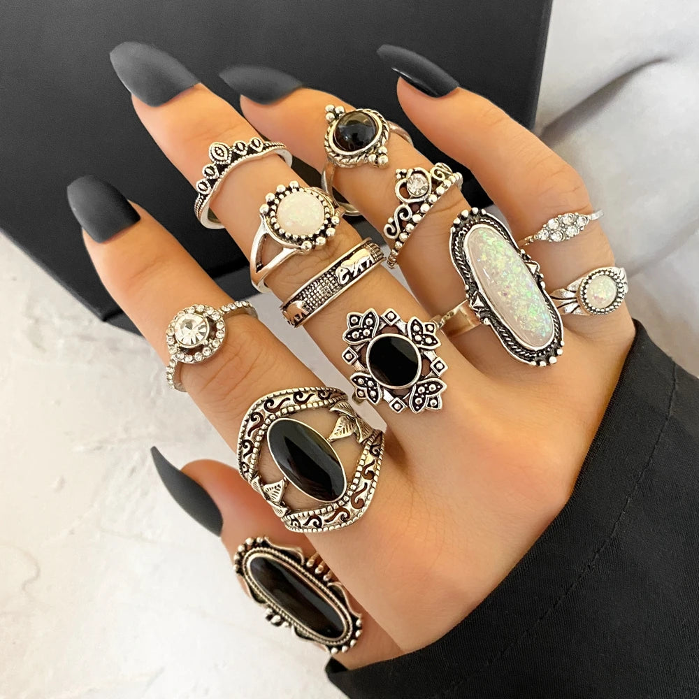 BohoQueen™ - Conjunto de anillos de plata vintage