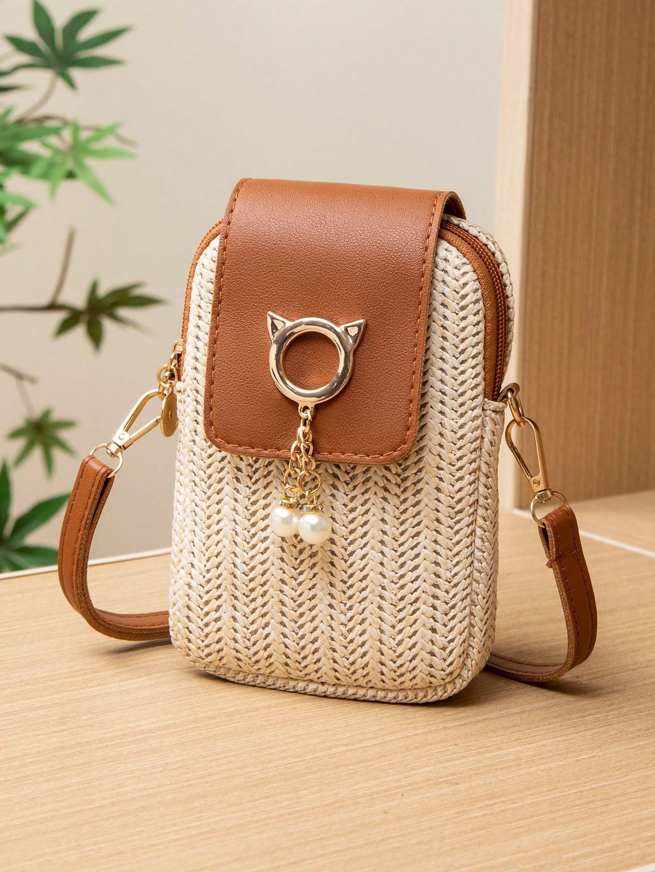 Bolsa de Palha Transversal com Pérolas e Strass - Luna Fashion Style - 