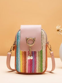 Bolsa de Palha Transversal com Pérolas e Strass - Luna Fashion Style - 