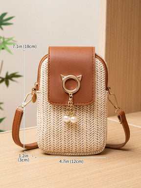 Bolsa de Palha Transversal com Pérolas e Strass - Luna Fashion Style - 