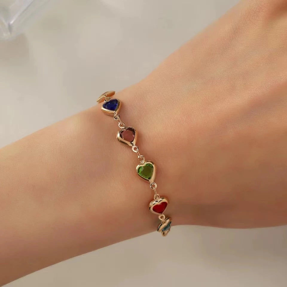 Kit Brilho do Amor - Colar e Pulseira Coração com Pedrinhas Coloridas