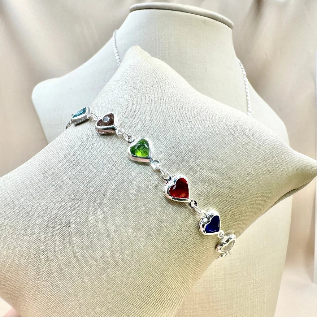 Kit Brilho do Amor - Colar e Pulseira Coração com Pedrinhas Coloridas