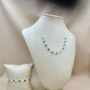 Kit Brilho do Amor - Colar e Pulseira Coração com Pedrinhas Coloridas