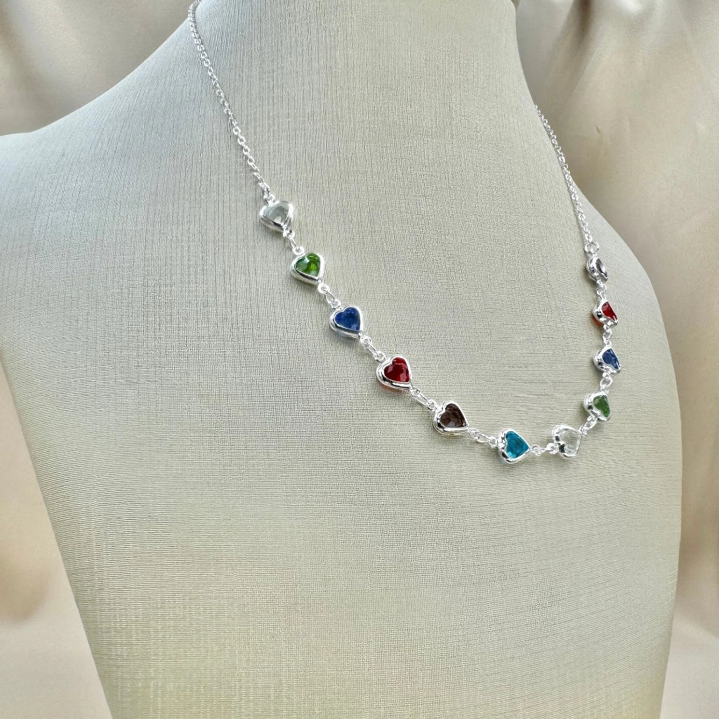 Kit Brilho do Amor - Colar e Pulseira Coração com Pedrinhas Coloridas