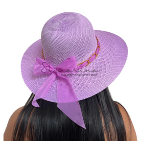 Sombrero de ala ancha para mujer con cadena de lujo y detalle de lazo 