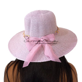 Sombrero de ala ancha para mujer con cadena de lujo y detalle de lazo 