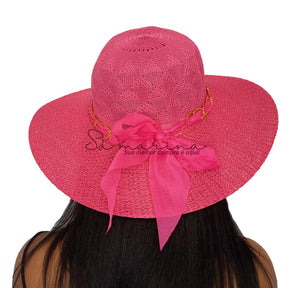 Sombrero de ala ancha para mujer con cadena de lujo y detalle de lazo 