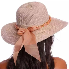 Sombrero de ala ancha para mujer con cadena de lujo y detalle de lazo 