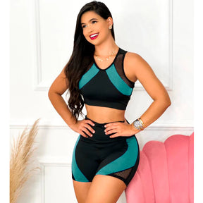 Conjunto de fitness de alta compresión para mujer: pantalones cortos y top