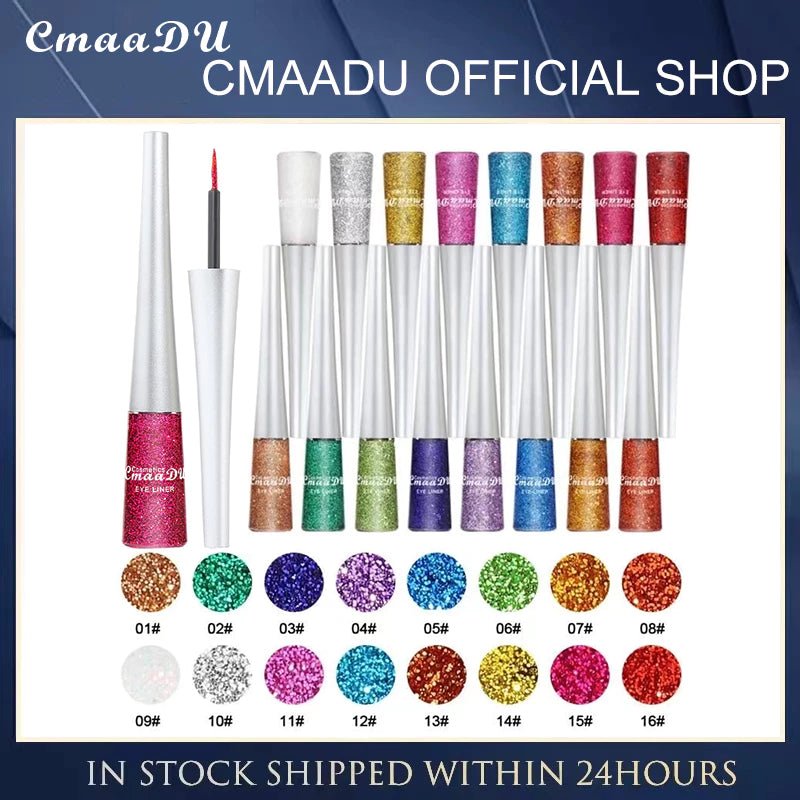 Delineador c/ Glitter 16 Cores CmaaDu | High Density Pearl Ultra Brilhante - Luna Fashion Style - 
