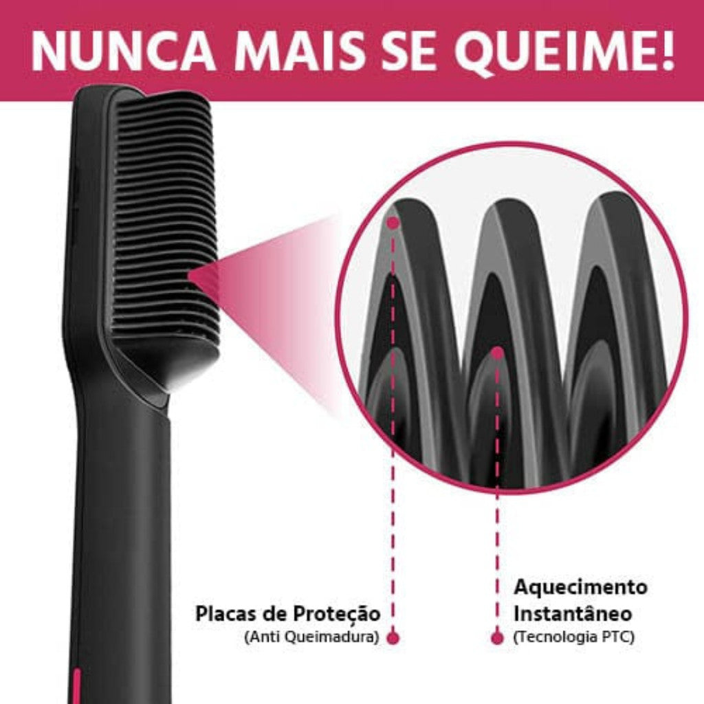Escova Alisadora Elétrica 5 em 1 Bivolt – Alisa, Modela, Hidrata, Alinha e Reduz Frizz