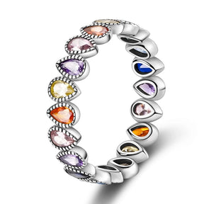 Anillo Arcoíris Elegancia - Plata 925 con Circonita en Forma de Gota de Agua